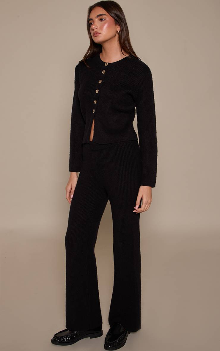 Noir Pantalon Large En Maille Brossée