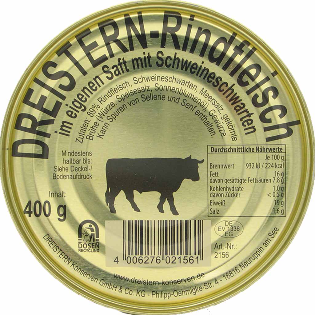 Dreistern Rindfleisch im eigenen Saft Konserve 400g MHD:11.7.27