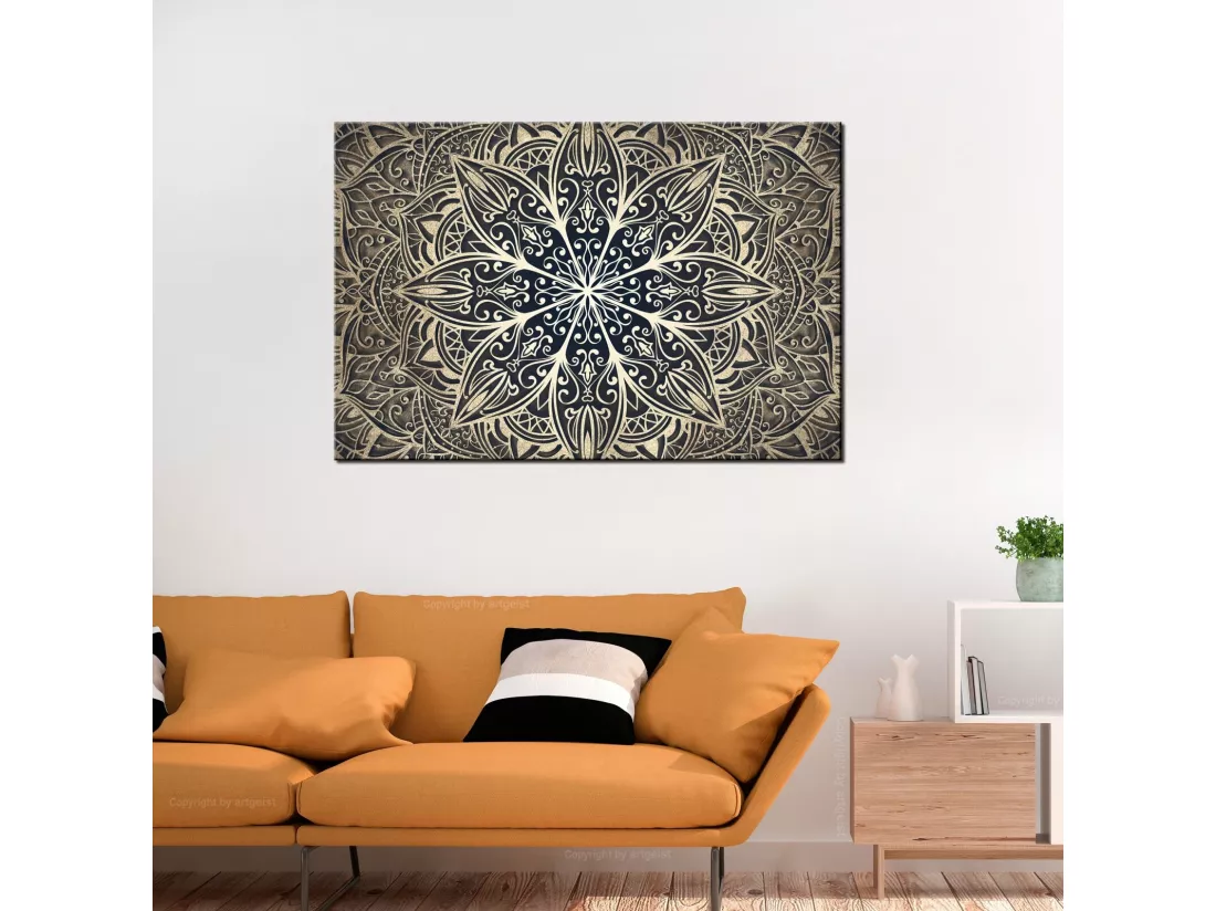 Tableau fleurs orientales marron étroit - 90 x 60 cm