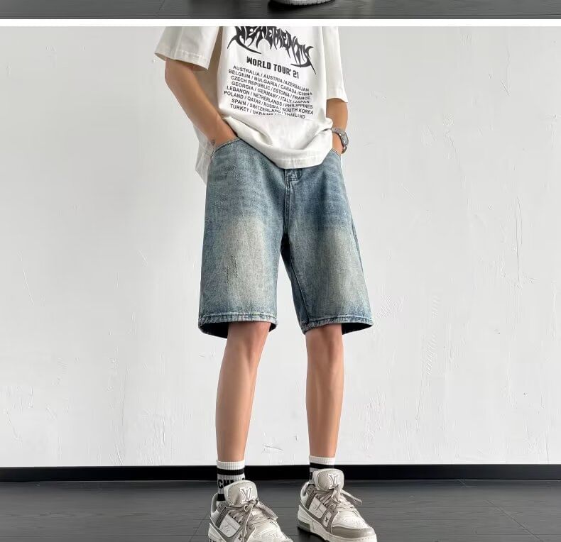 Ateso - Mid Rise Washed Denim Shorts