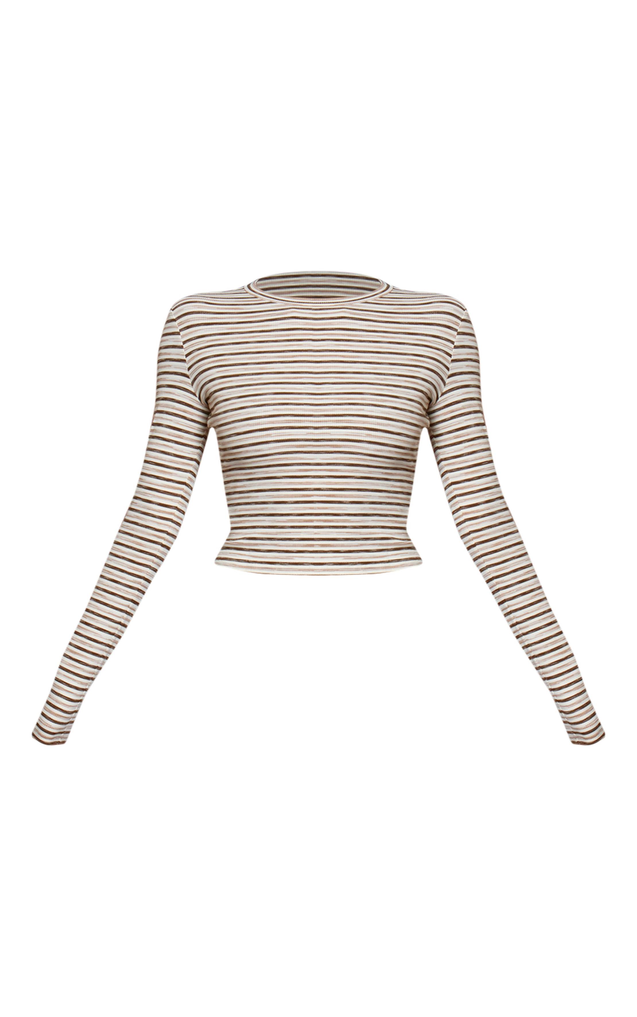 Light Brown Haut Oversize À Manches Longues En Maille Côtelée Douce Avec Détails Rayés