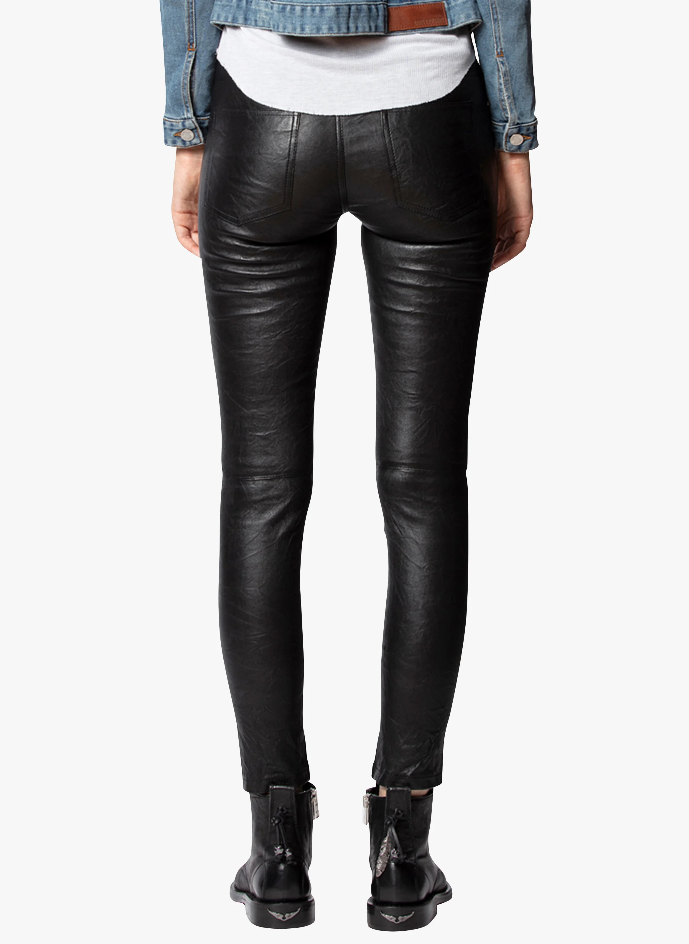 PHLAME - Pantalon droit 5 poches en cuir | Noir