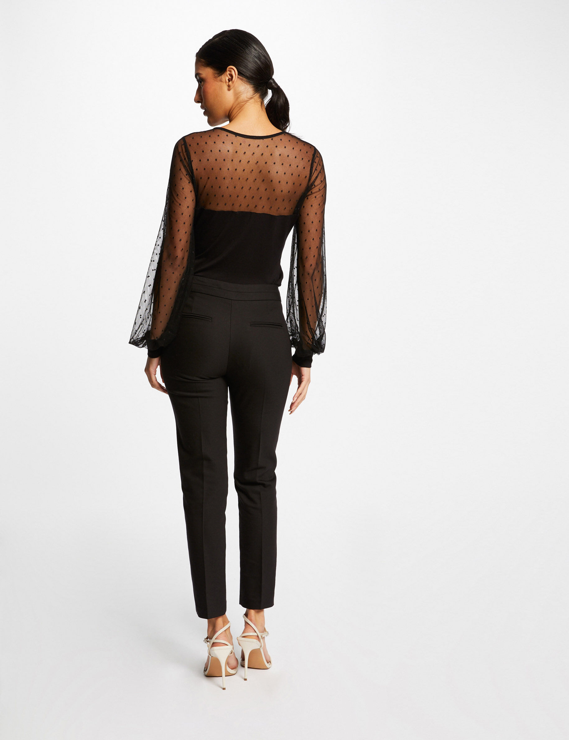 Body manches longues à plumetis noir femme - noir