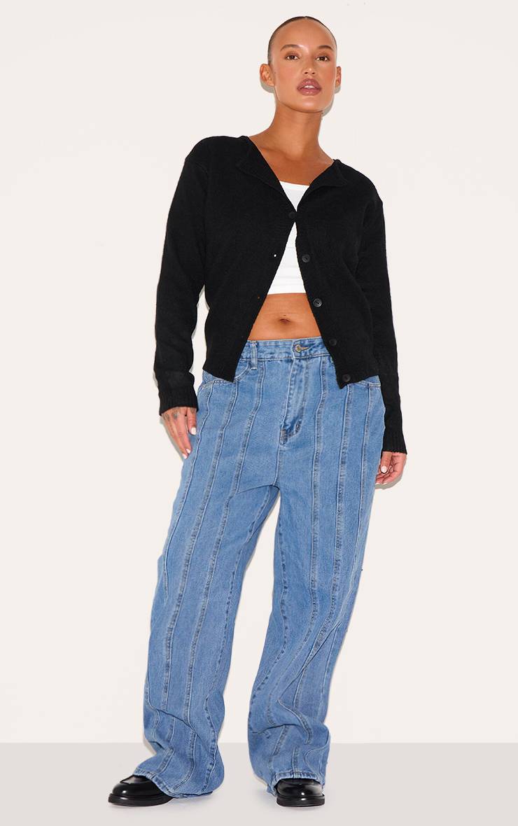 Bleu Jean Grande Taille Droit À Détails De Coutures