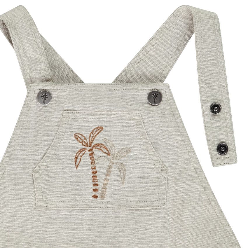 Salopette courte broderie palmiers pour bébé garçon - Ecru