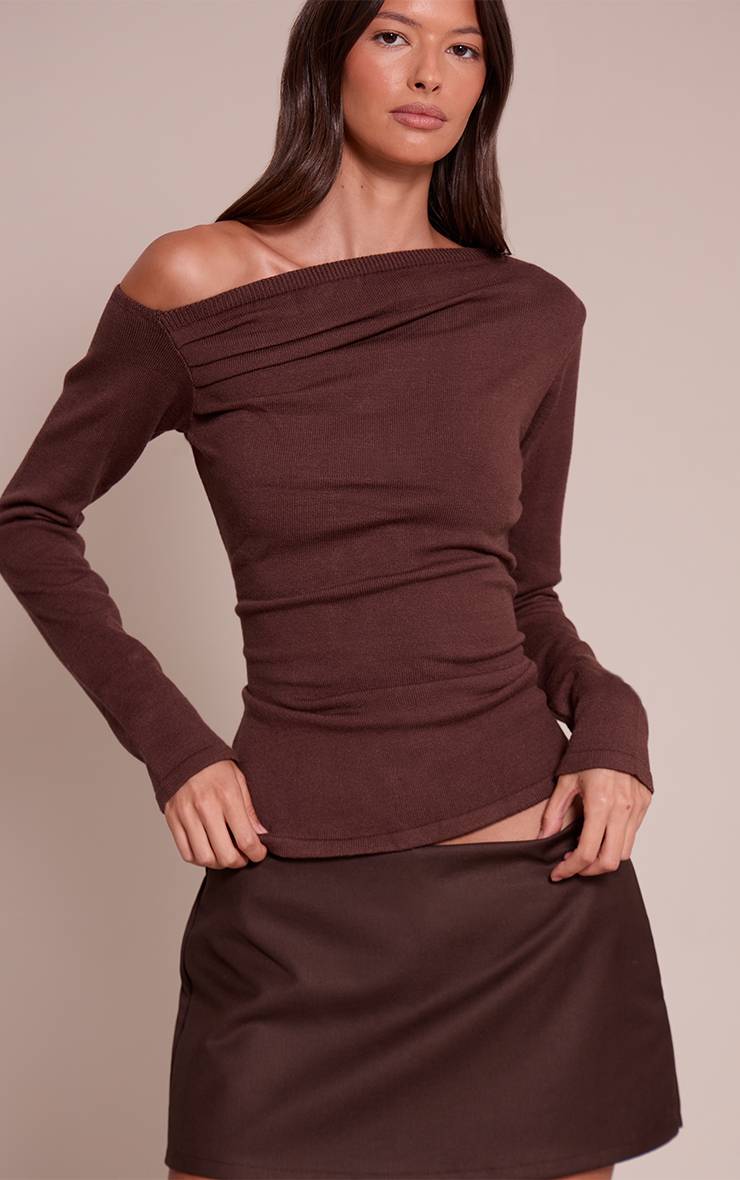Taupe Haut Tricoté Asymétrique