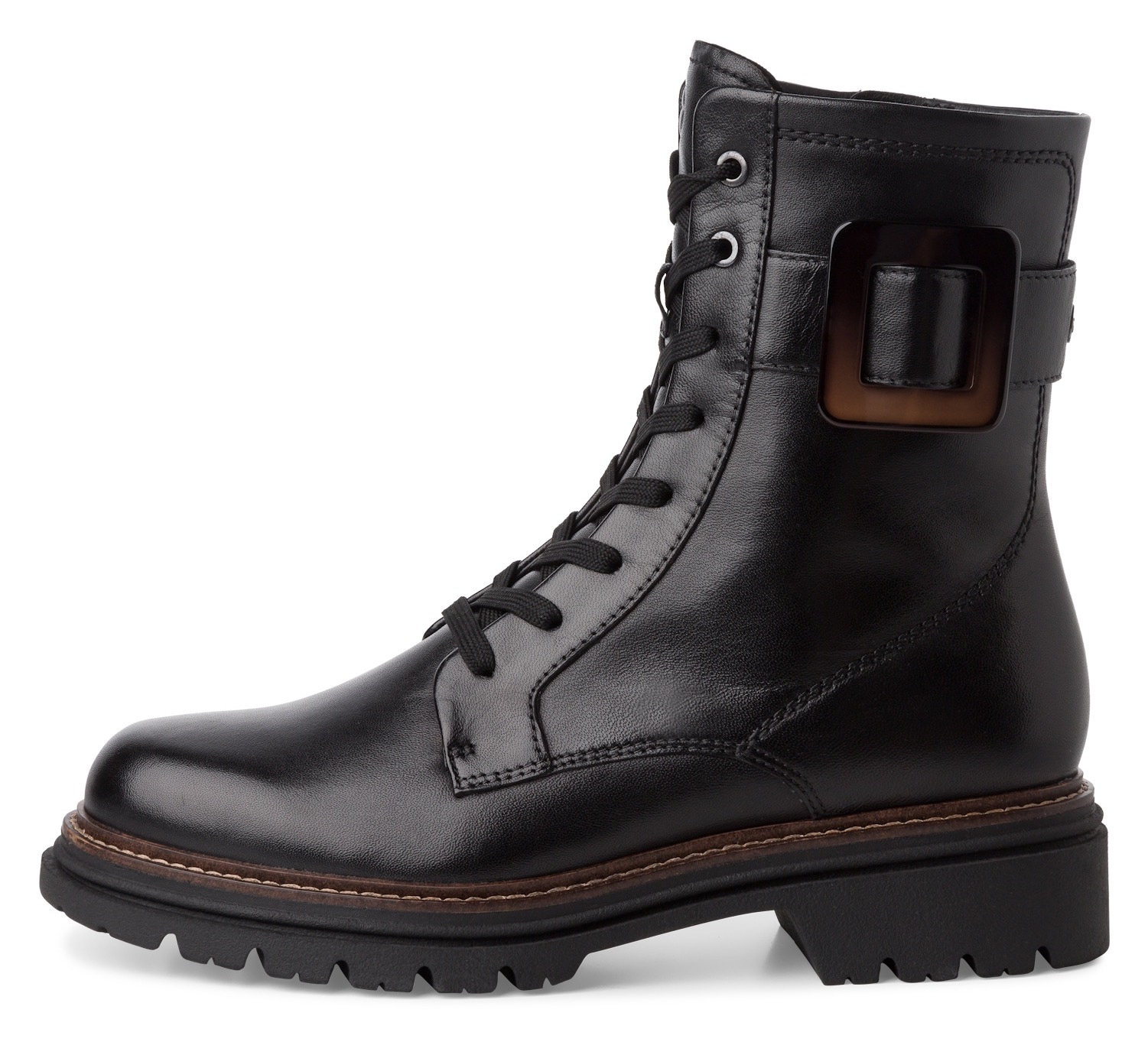 Tamaris Schnürboots  , Blockabsatz, Schnürstiefelette mit auffälliger Zierschnalle