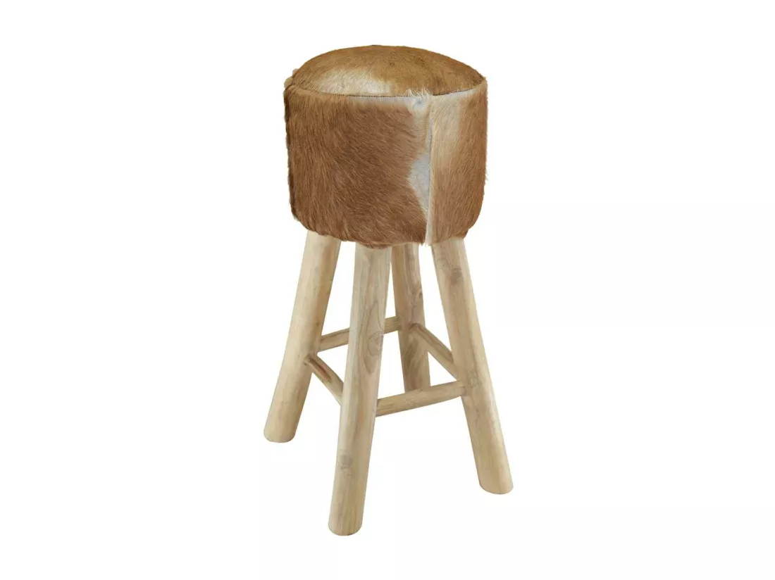 Tabouret de bar Cuir véritable et bois de teck solide