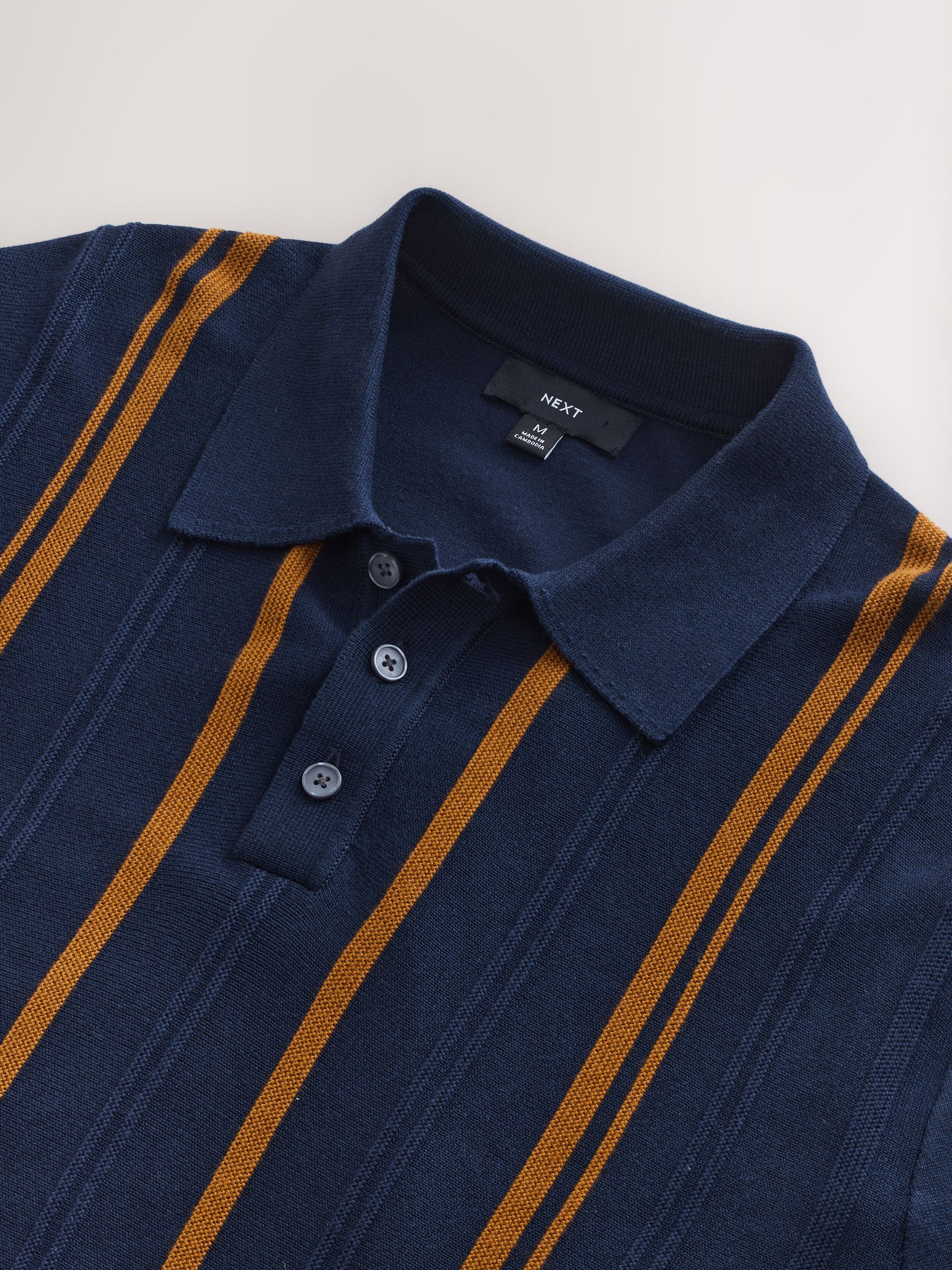 Donkerblauw - Regular-fit poloshirt met lange mouwen, streepdessin en hoog katoengehalte