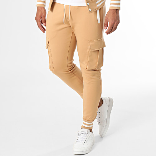Ensemble Veste Boutonnée Et Pantalon Cargo Beige Blanc
