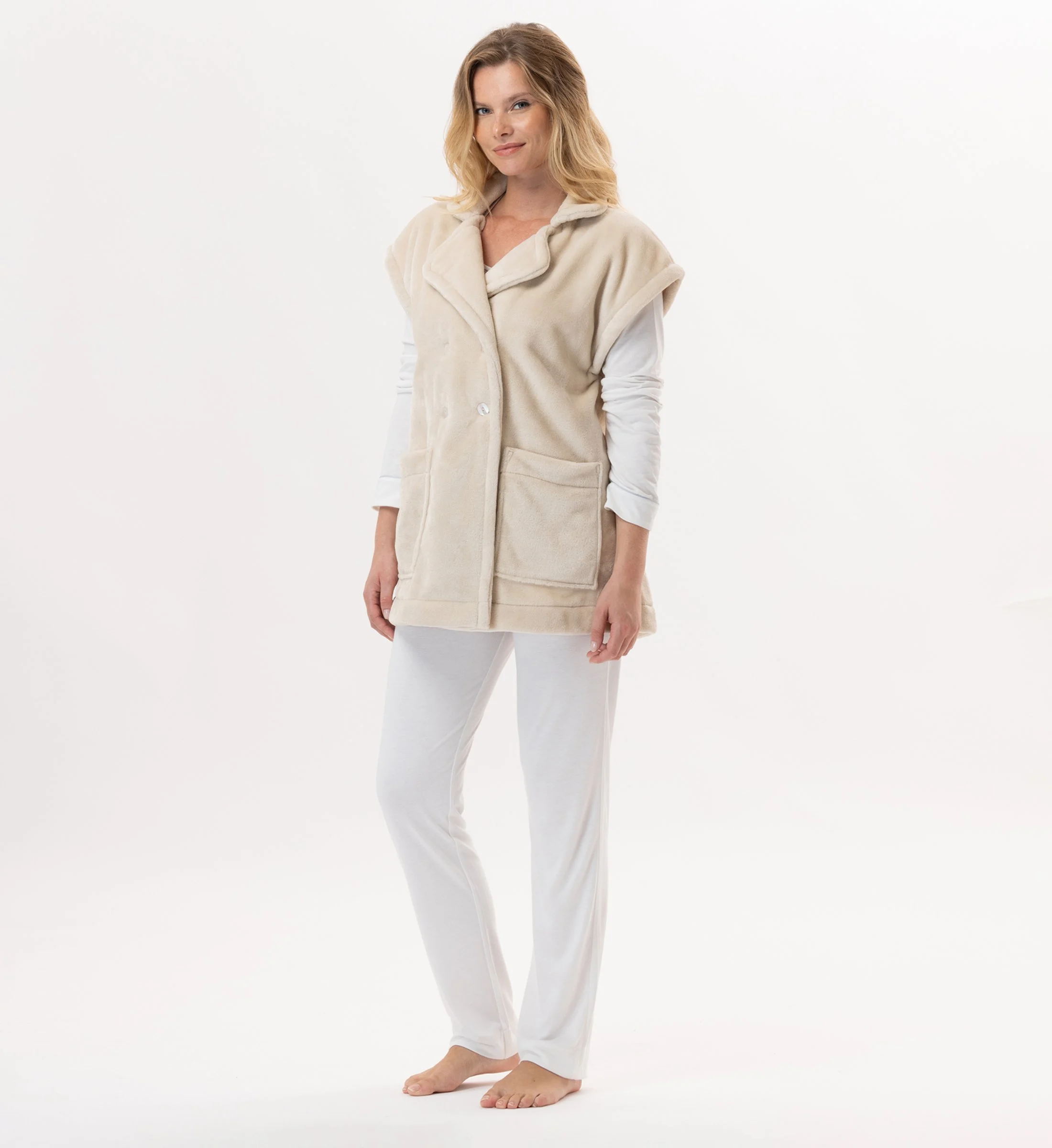 ESSENTIEL 876 - Veste en peluche flanelle | Beige