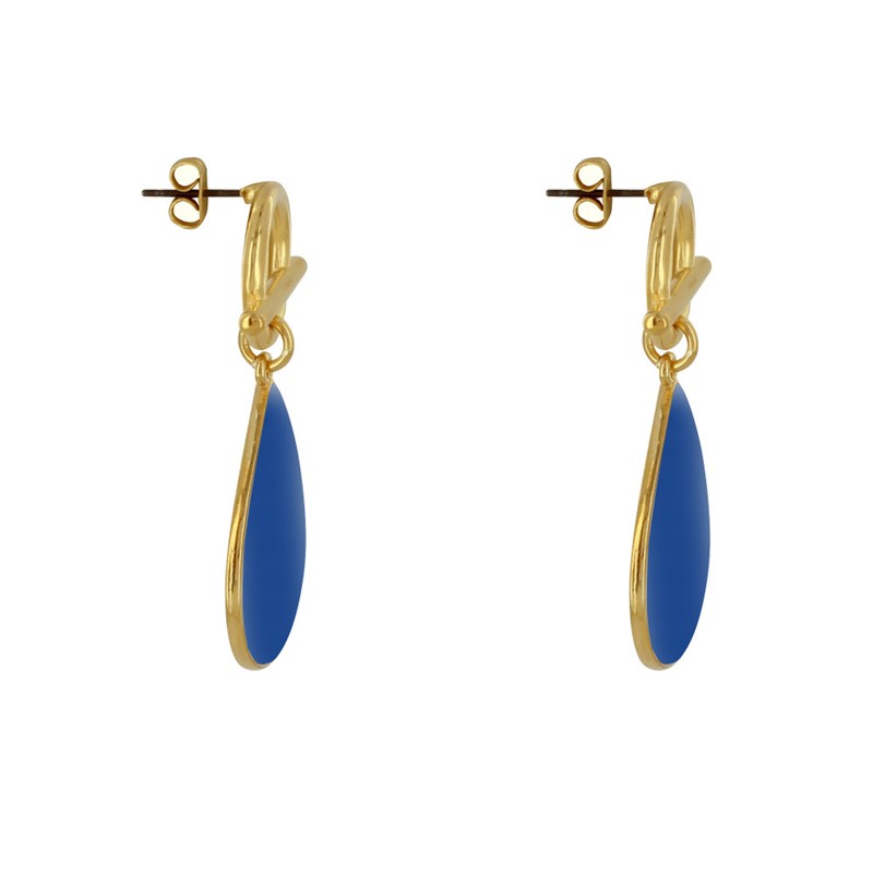 Boucles d'Oreilles Laiton Doré Fermoir T et Goutte Émaillée
