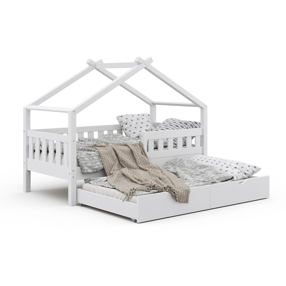 VitaliSpa Design Kinderbett 160x80 Babybett Hausbett Gästebett Lattenrost weiß
