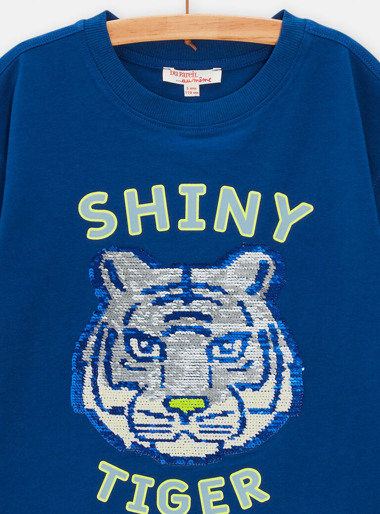 T-shirt marine tigre en sequins magique pour garçon