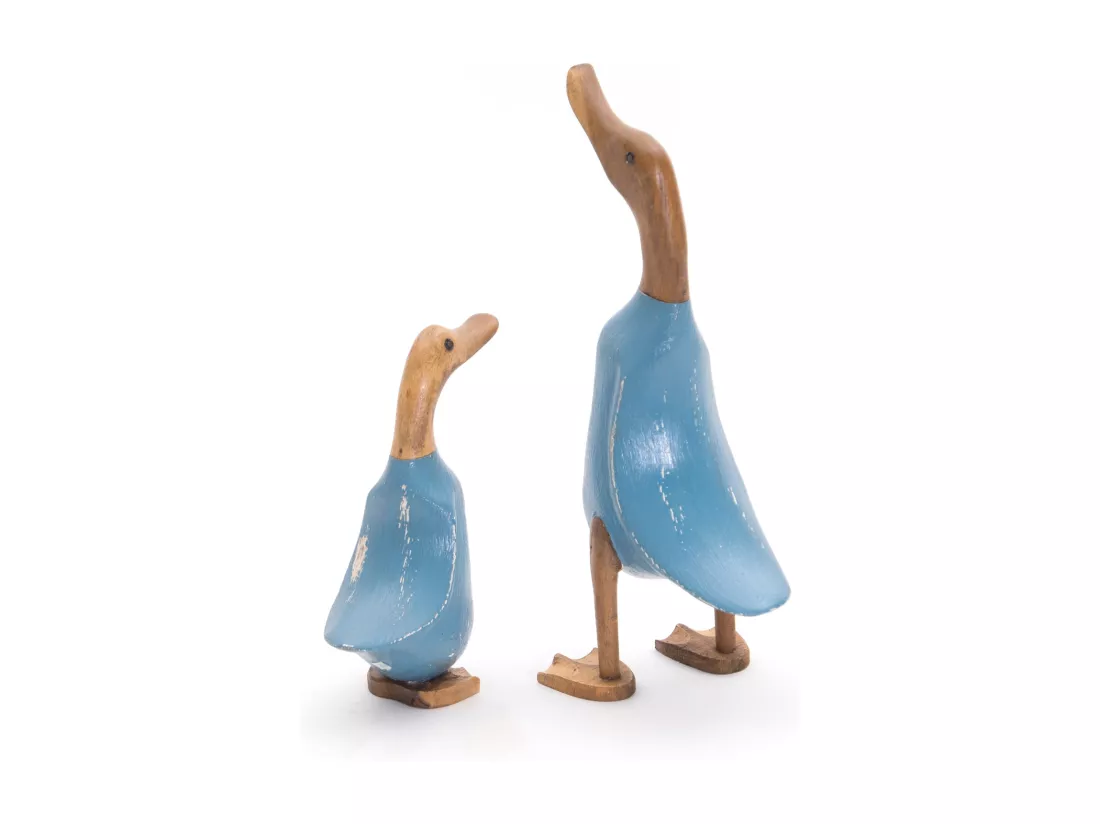 ENSEMBLE DE FIGURINES Canard 2 pièces Bois massif, canard en 2 tailles différentes blau