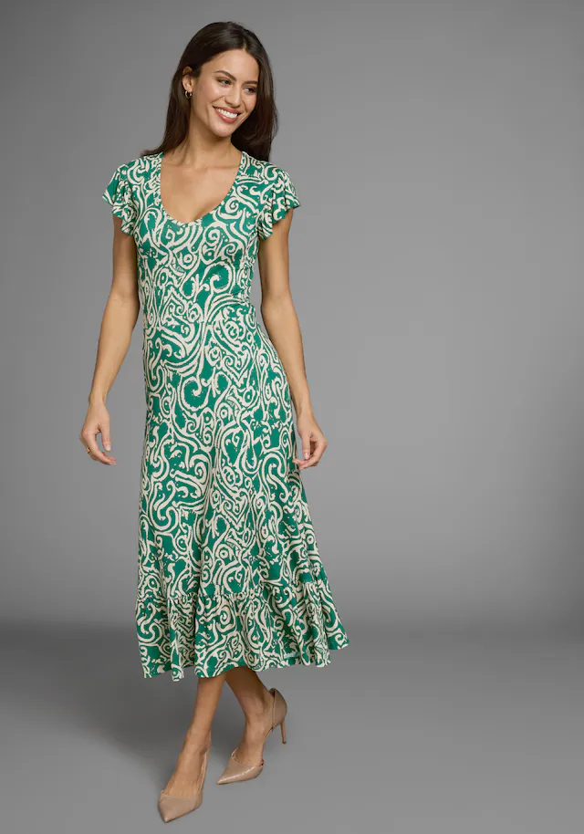 Laura Scott Sommerkleid mit Alloverdruck & leicht gerafften Flügel-Ärmeln