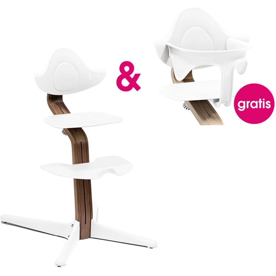 STOKKE® Nomi® Hochstuhl Walnuss  weiß + gratis Baby Set weiß