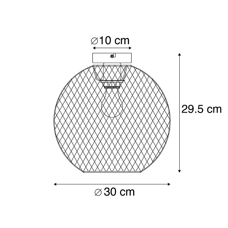 Moderne plafondlamp zwart 30 cm - Mesh Ball