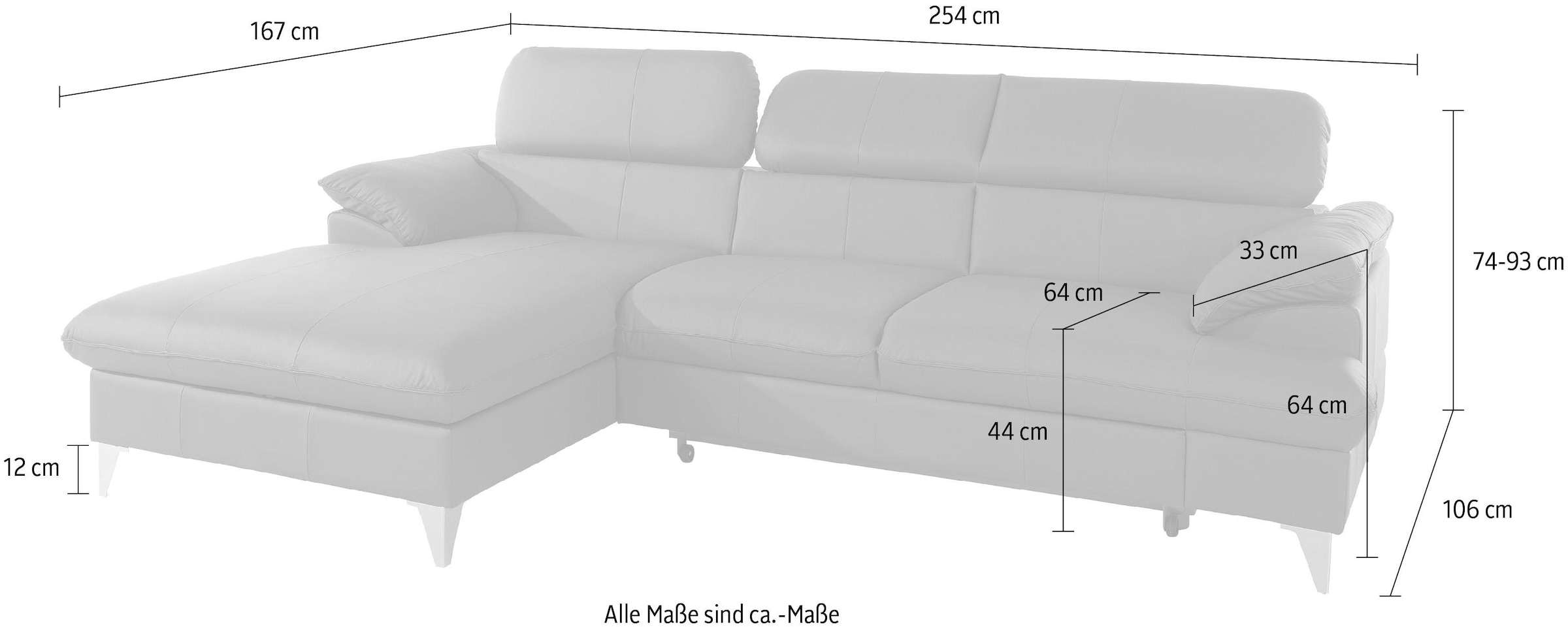 COTTA Ecksofa »Caluso L-Form« mit Kopfteilverstellung, wahlweise mit Bettfunktion & Bettkasten