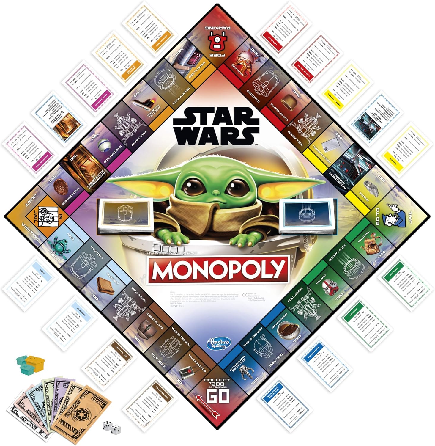 Hasbro F2013 - Brettspiel - Monopoly Star Wars Mandalorian Gesellschaftspiel Baby Yoda Englisch