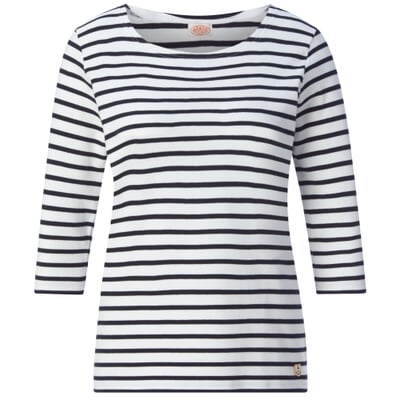 Damen-Shirt Dreiviertelarm, Weiß-Marine