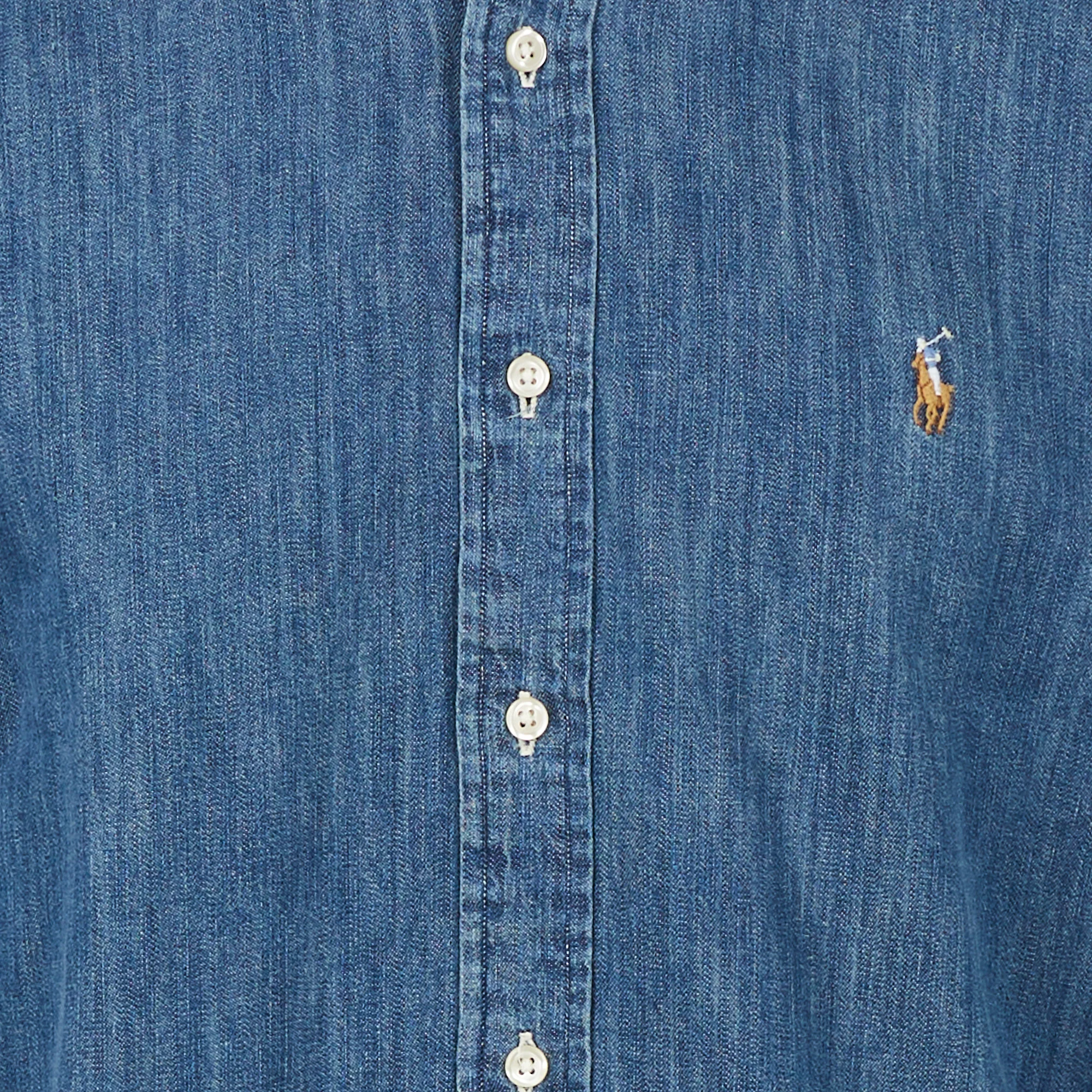 Chemise col américain regular-fit en jean | Bleu