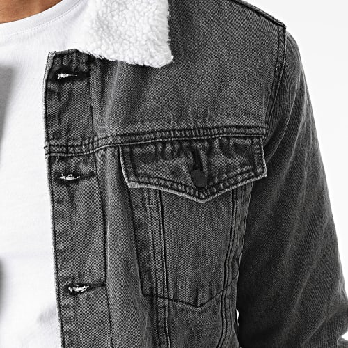 Veste Jean Col Fourrure Gris Anthracite