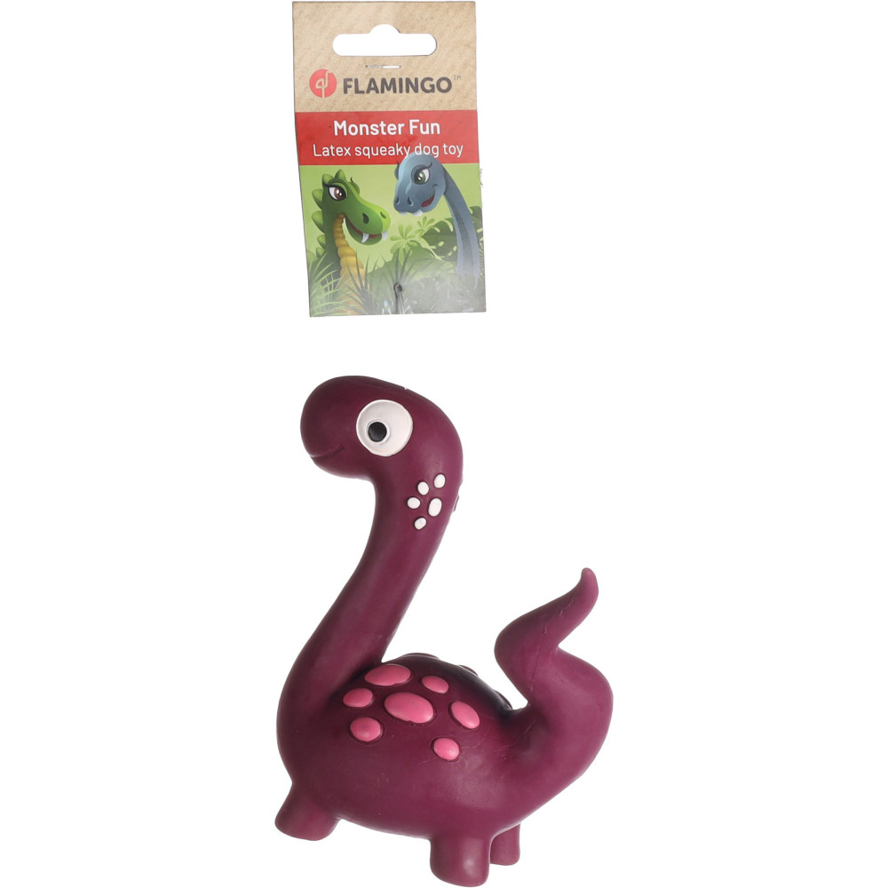 Jouet dinosaure violet en latex hauteur 15 cm pour chien