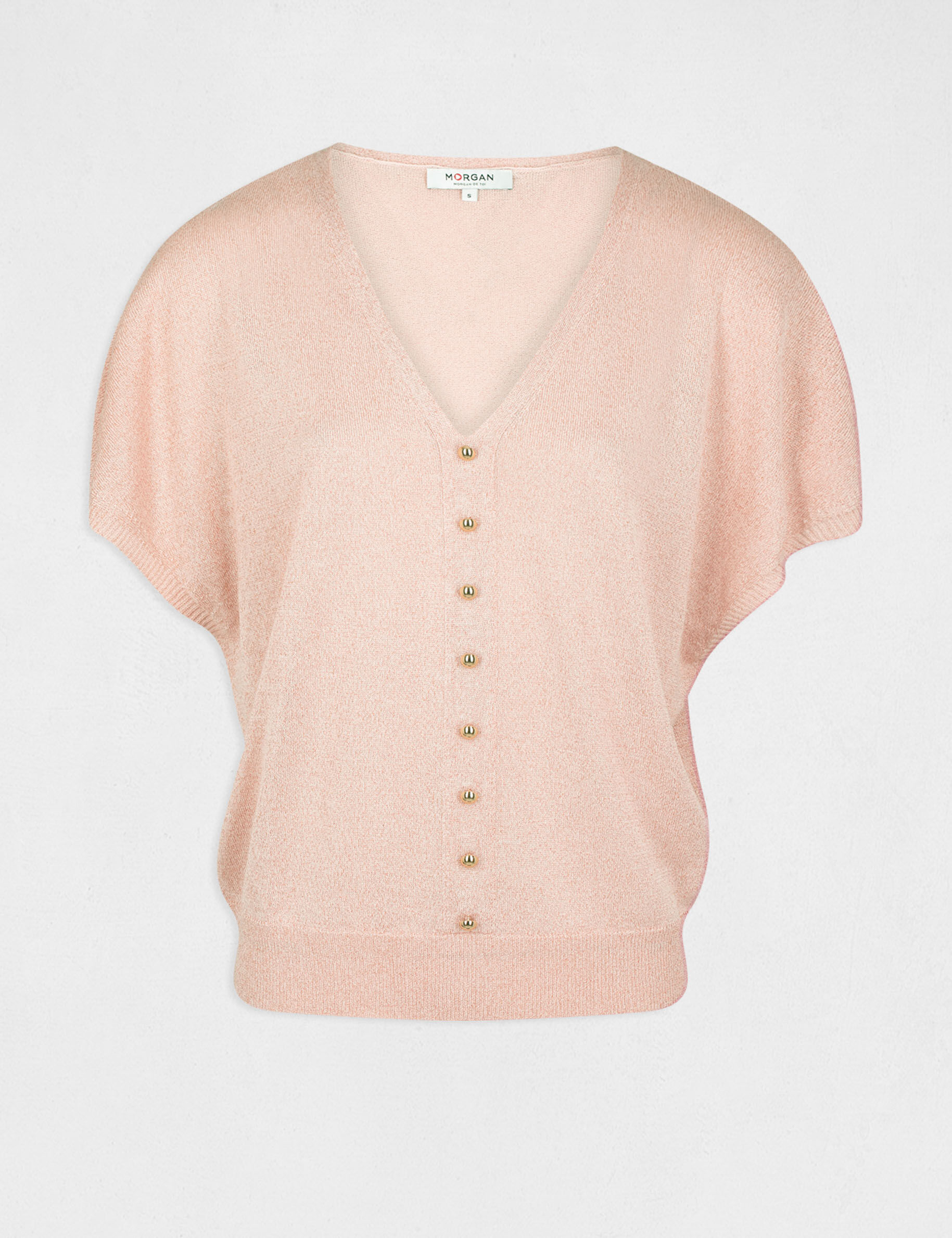 Pull manches courtes avec boutons vieux rose femme - vieux_rose