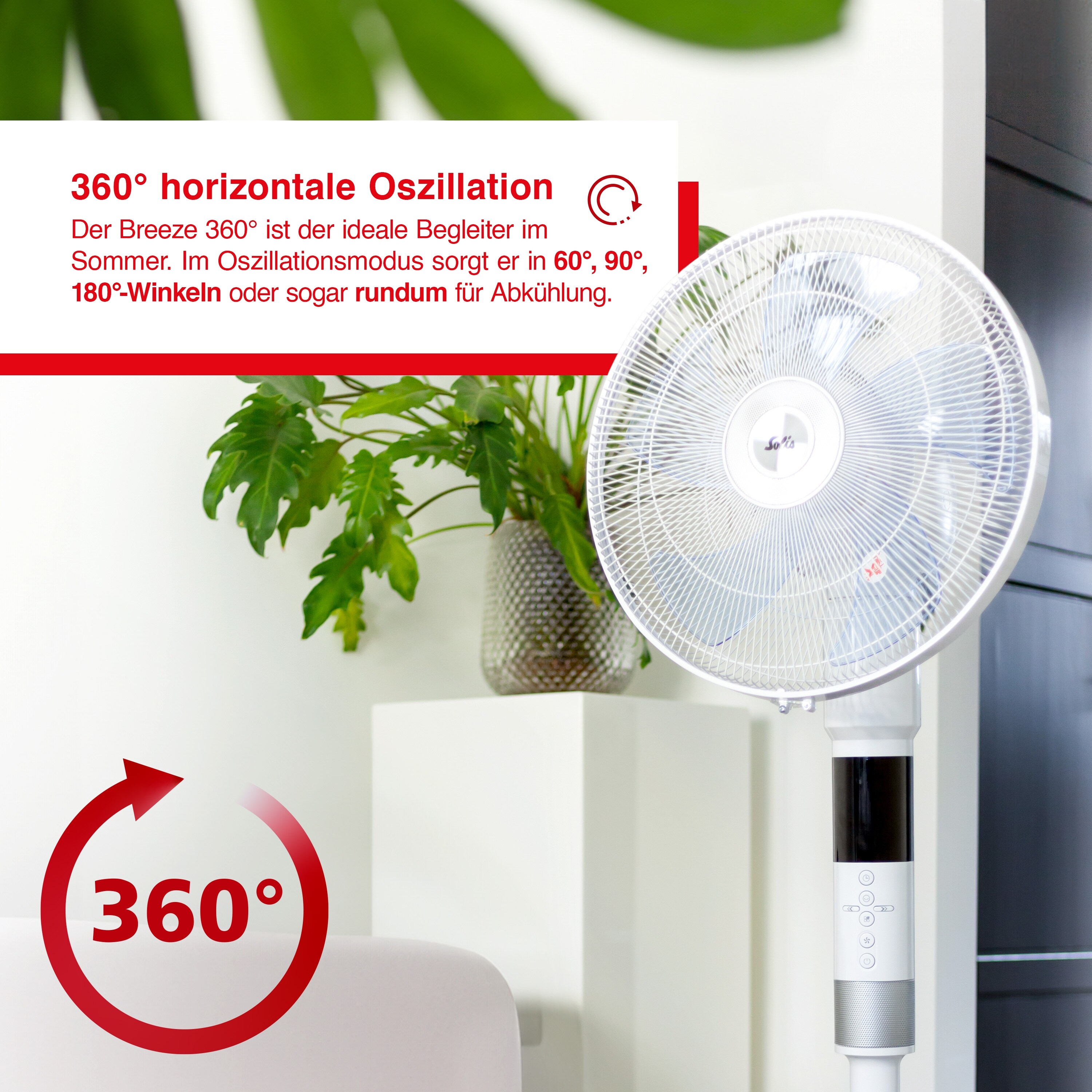 Solis 360° Standventilator, Oszillationsfunktion, 3 Stufen, Timer