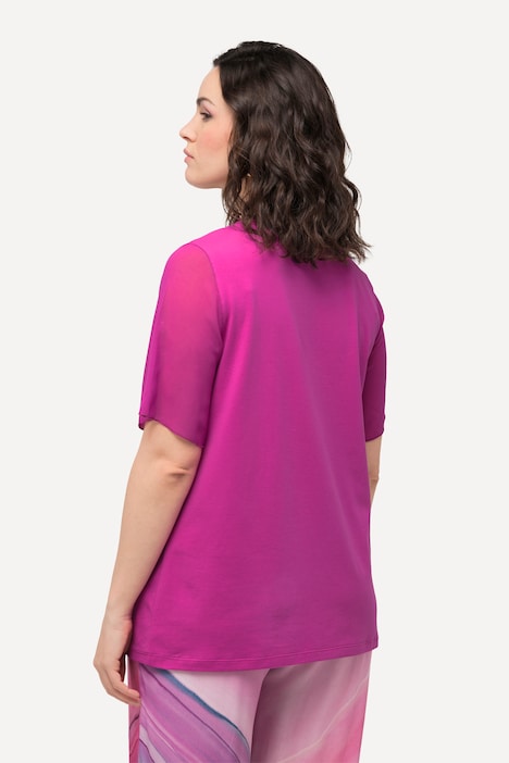 T-Shirt, Chiffon-Blende, V-Ausschnitt, Chiffon-Halbarm