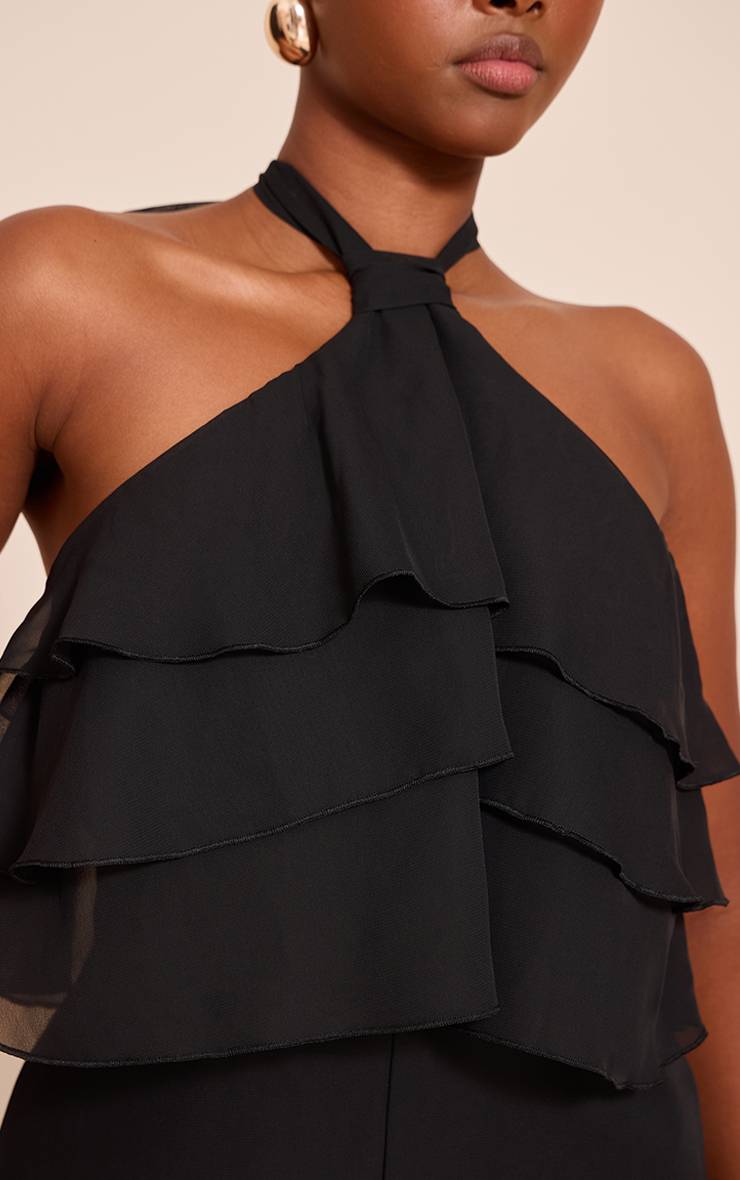 Noir Combi-short En Mousseline À Col Licou Avec Volants
