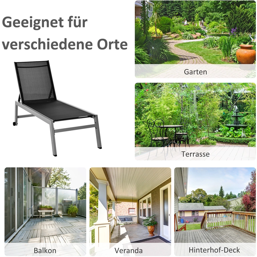 Outsunny Gartenliege mit verstellbarer Rückenlehne schwarz