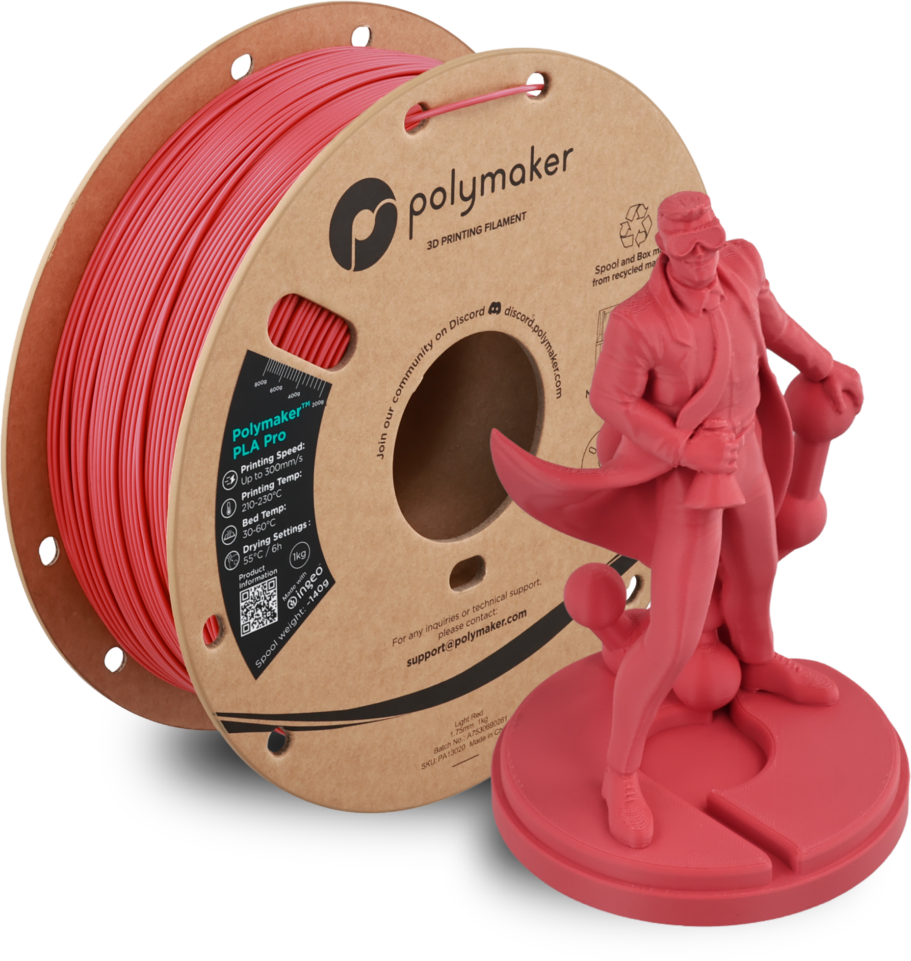 Polymaker  PLA Pro Light Red, 1,75 mm / 1000 g    Neue, verbesserte Formulierung: Hochleistungs-High Speed-PLA in Light Red