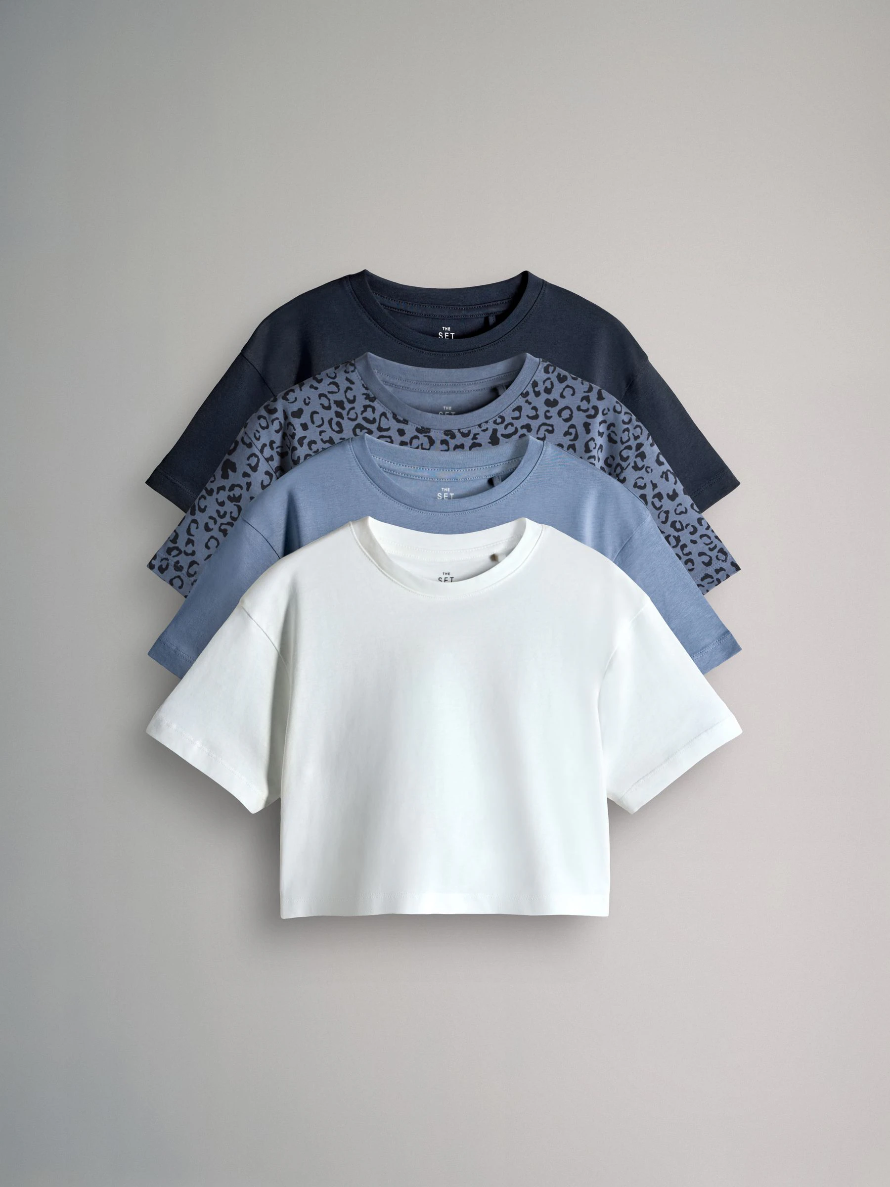 Marineblauw/Animal/Blauw/Wit - The Set 4 Pack Cropped Oversized Short Sleeve Cotton T-Shirts