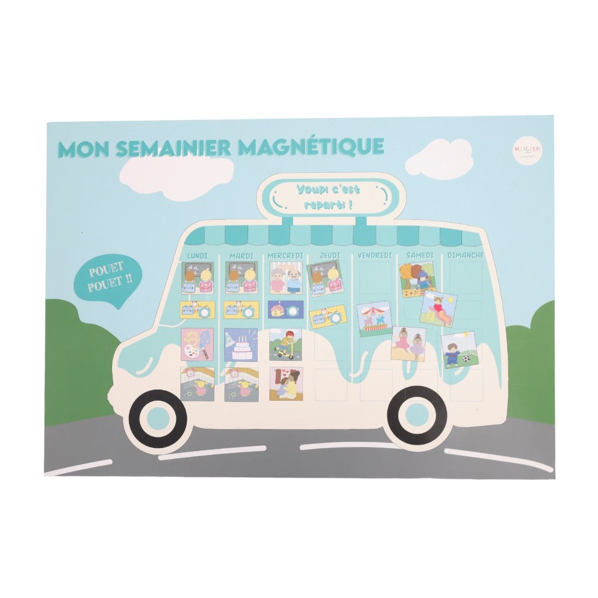 Semainier magnétique bus imagé Mercredi et Patati