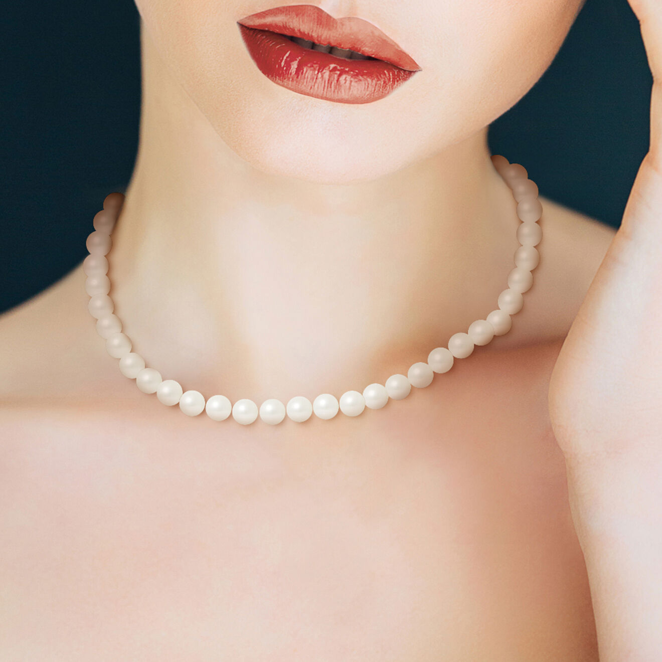 Mitzuko Collier Rang Argent Perles d'Eau Douce rondes blanc nacre naturel