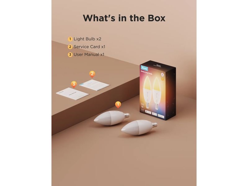 Govee Smart Light Bulb E14, RGBWW, CRI>80, Wifi, BT Dimmbare LED-Glühbirnen