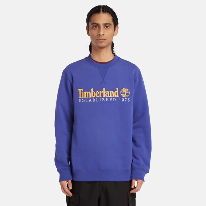 Moletom masculino azul com gola redonda e logo 
