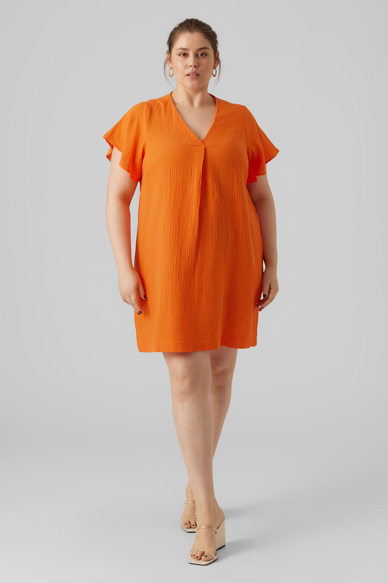 Vestido curto de algodão - Laranja