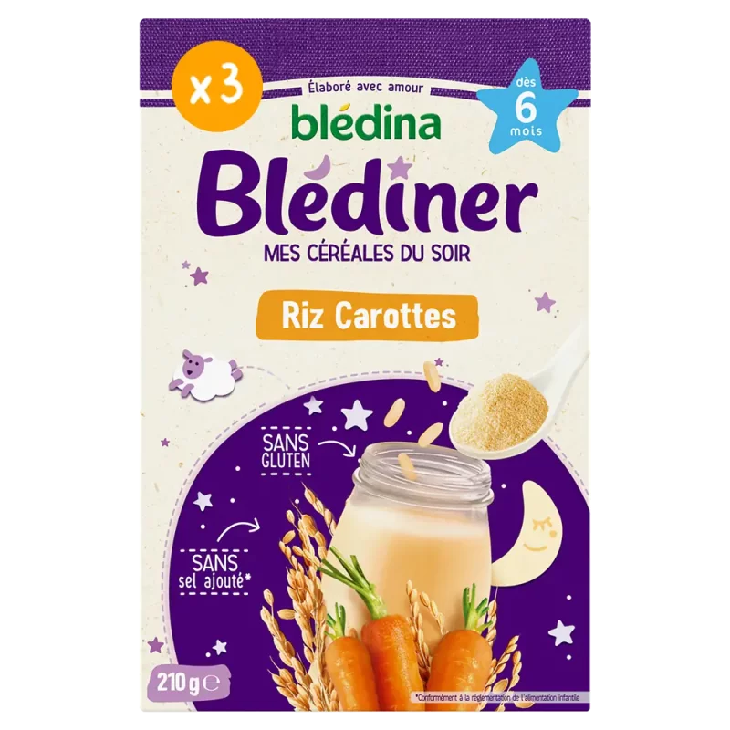 Blédîner Céréales du soir Riz Carottes - 210g