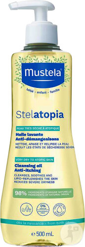Mustela Stelatopia Huile Lavante Anti-Démangeaisons Peau Très Sèche À Atopique Flacon Pompe 500ml