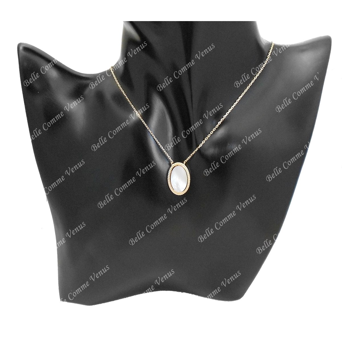 Collier médaillon de nacre pierre naturelle Plaqué OR 750 3 microns