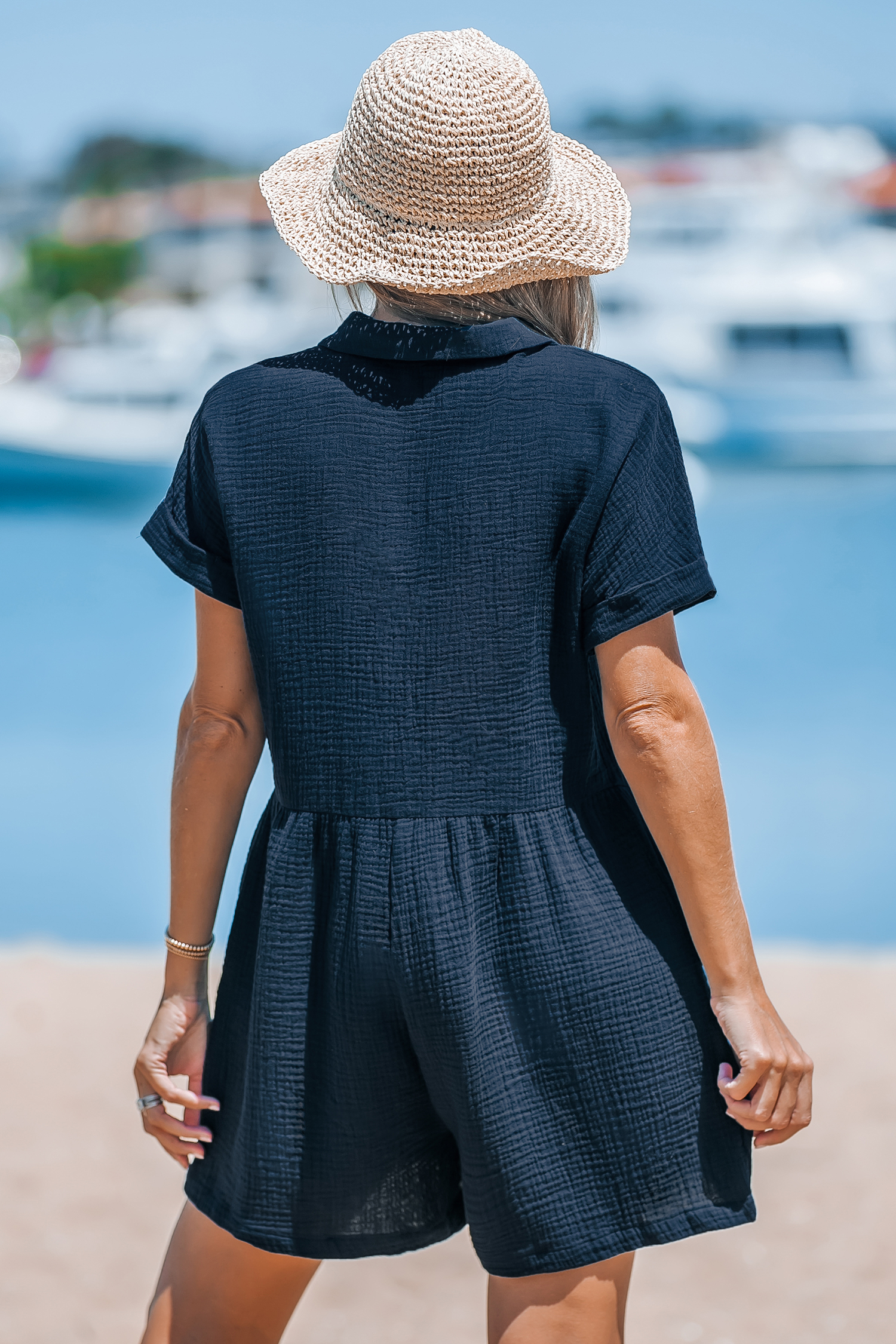 Combishort avec col chemise et jambes droites