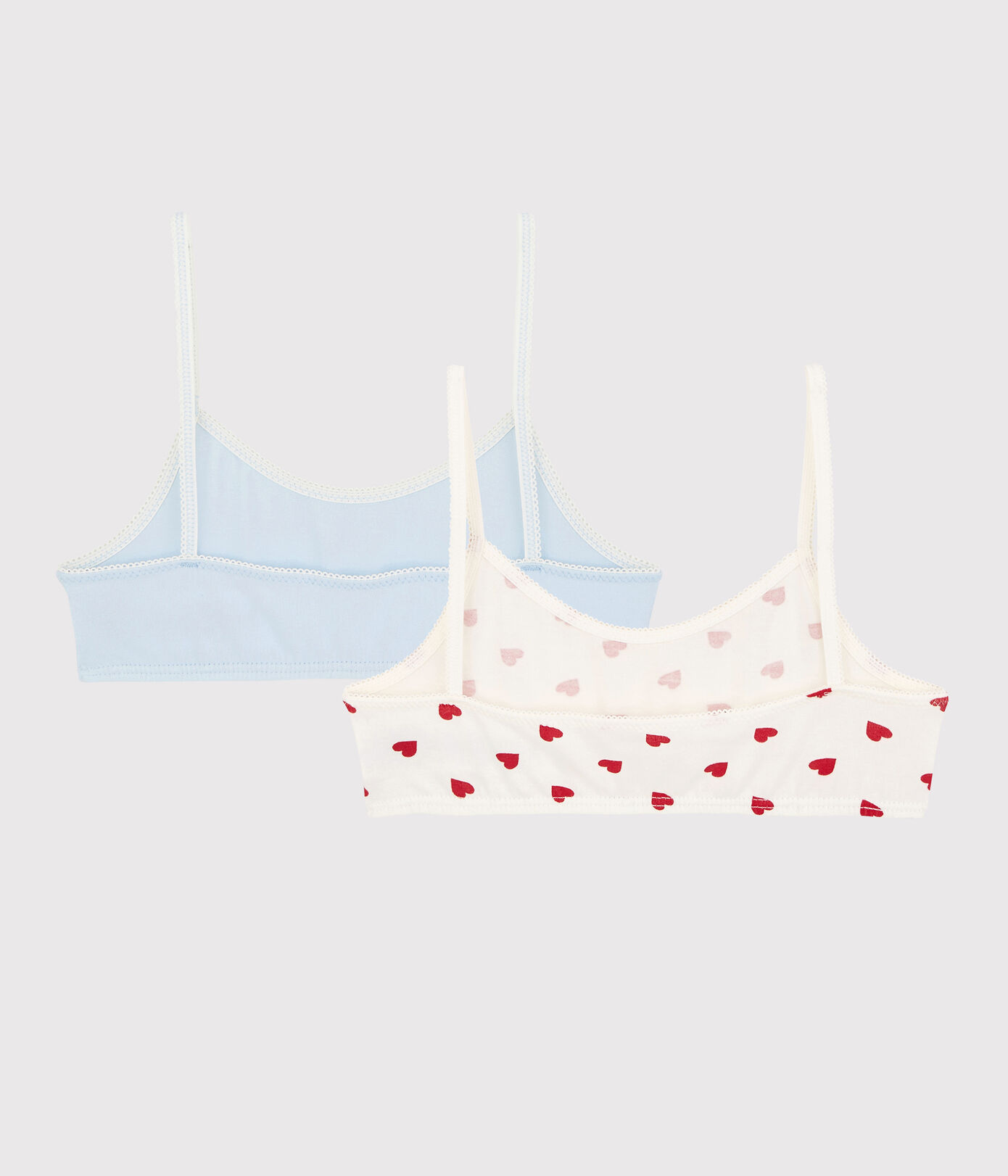 Lot de 2 brassières cœur rouge petite fille en coton biologique et elasthanne