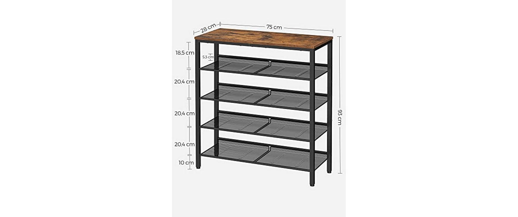 Schuhregal mit 5 Ablagen 75 x 93, Braun/SchwarzSchuhgestell