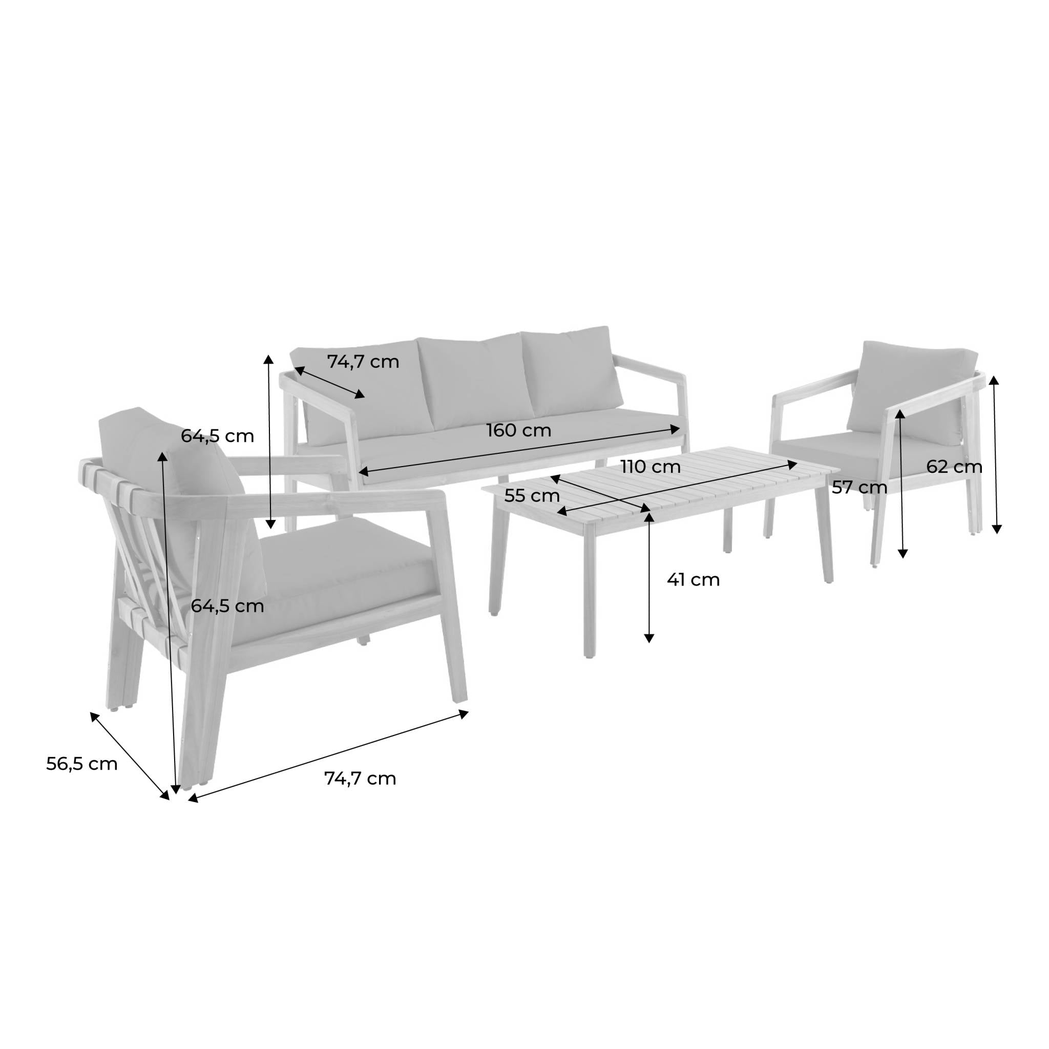 sweeek - Loungeset 5 persoons acaciahout