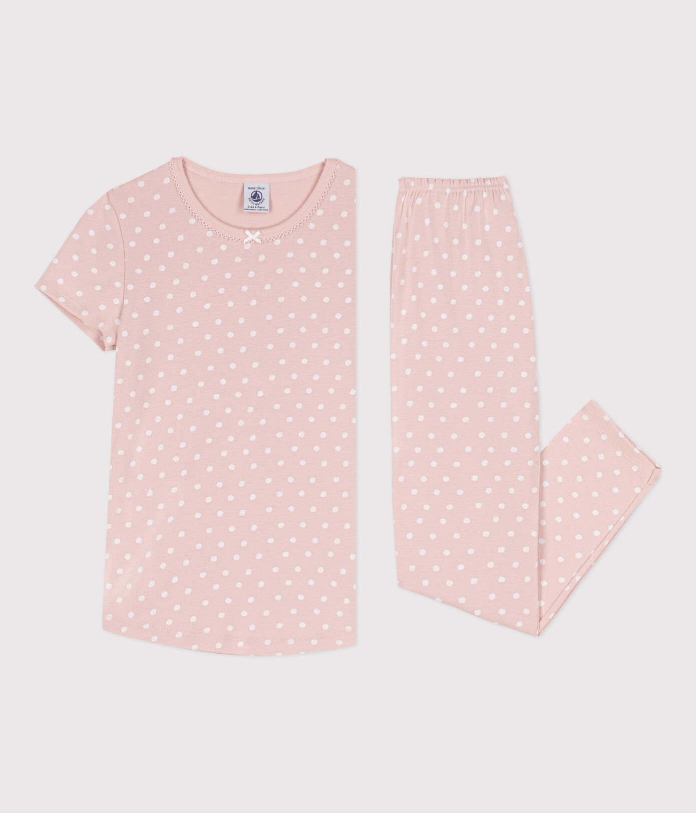 Pyjama manches courtes à pois en coton petite fille
