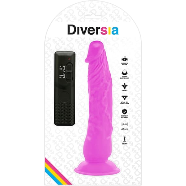 Diversia - Fleksibel Vibrerende Dildo Lilla 21 Cm -O- 4,9 Cm