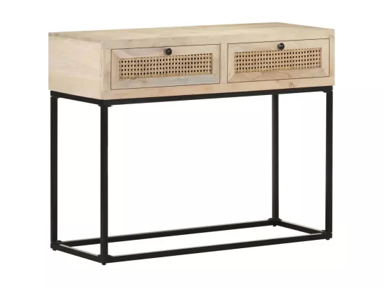 Table console 100x35x76 cm Bois de manguier et canne naturelle